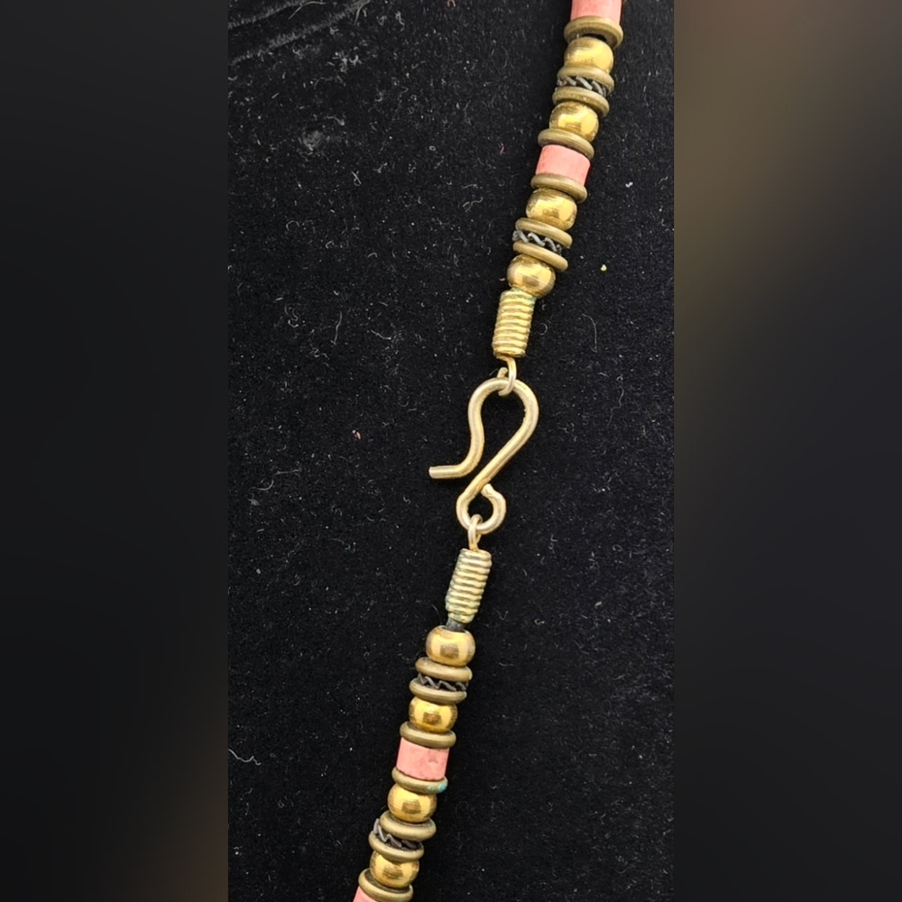 Pink Ceramic Beaded Necklace Floral Transfer Gold Tone Hook Clasp 19" - Picture 2 of 3